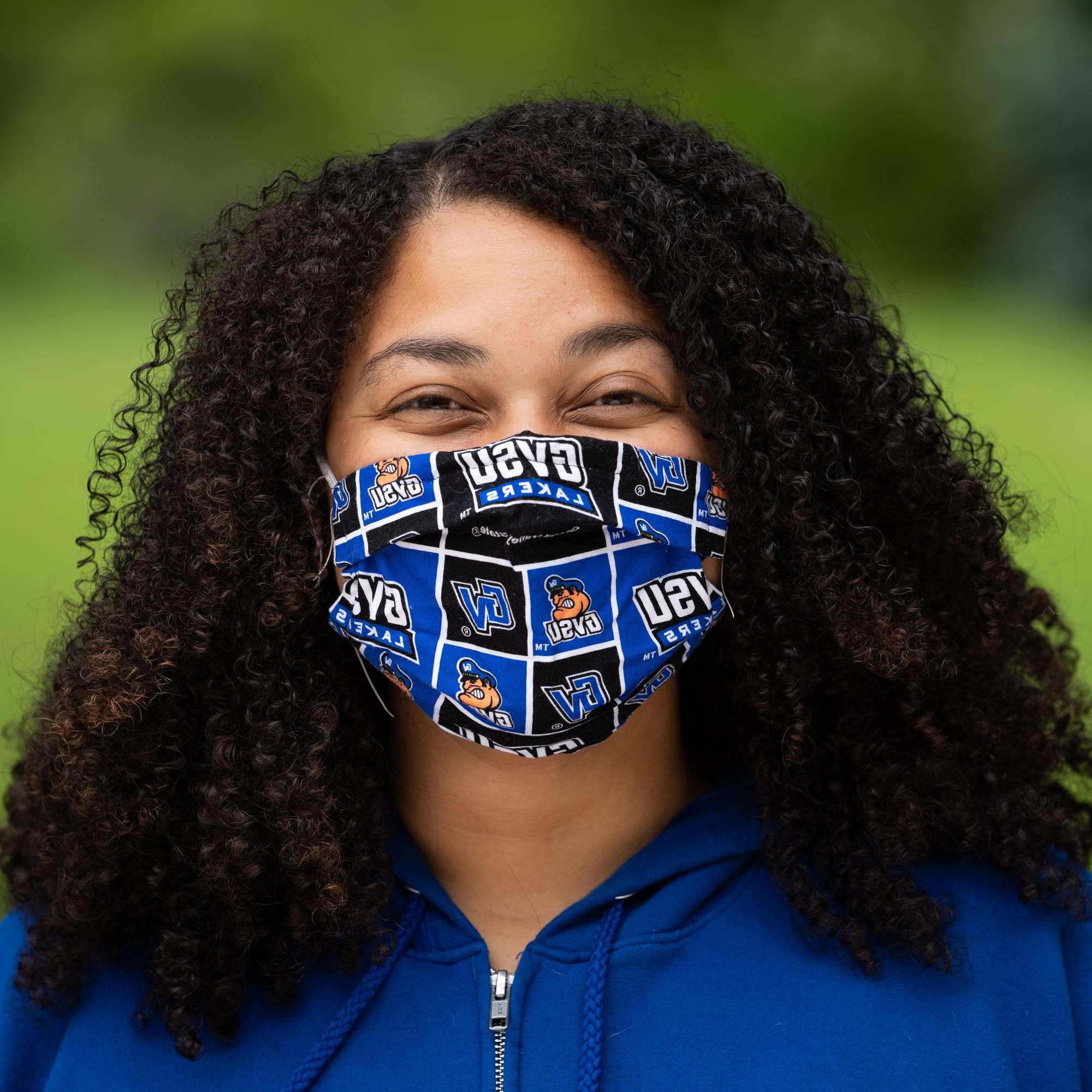 A student wearing a mask